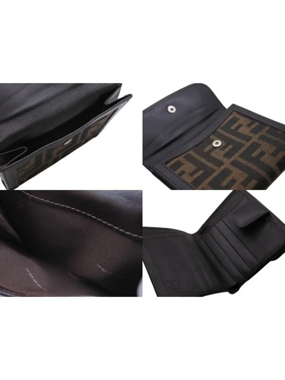 Fendi Zucca Pattern Bifold Wallet Compact Canvas Leather Brown
